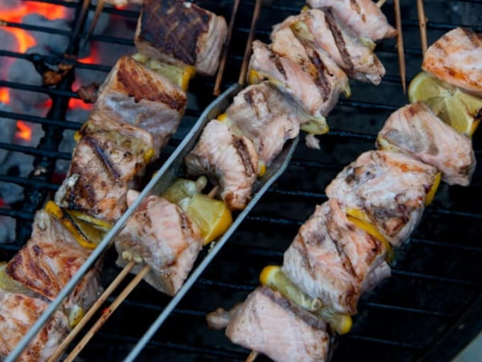 Keto Grilled Salmon Kebabs